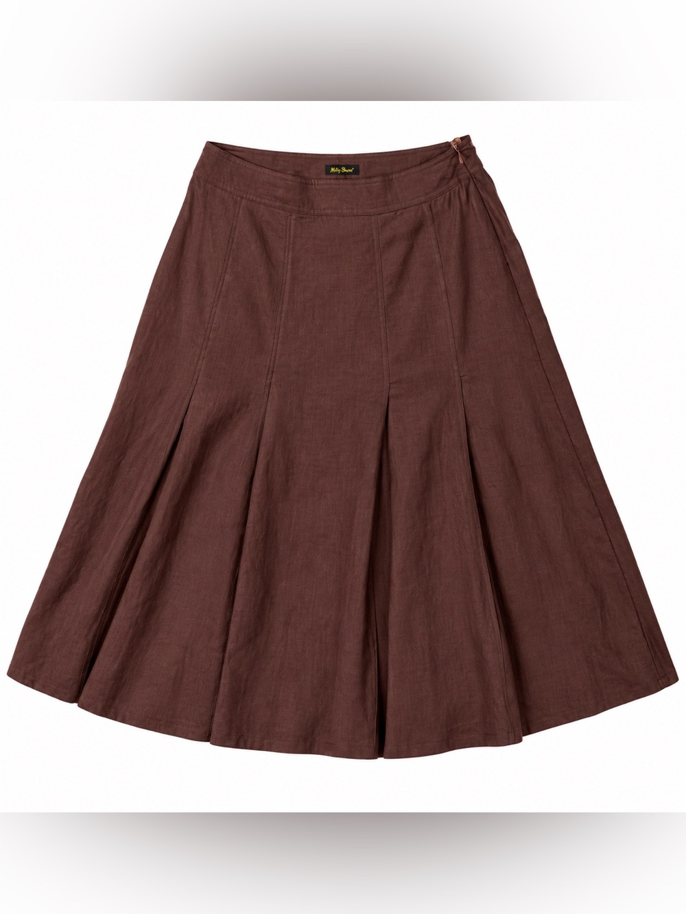 Ashley Stewart 2X Brown Linen Blend Pleated Midi Skirt Side Zip Plus Size - Picture 2 of 5